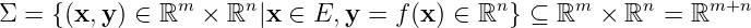 m n n m n m+n
Σ = {(x,y) ∈ ℝ × ℝ |x ∈ E, y = f(x) ∈ ℝ } ⊆ ℝ × ℝ = ℝ